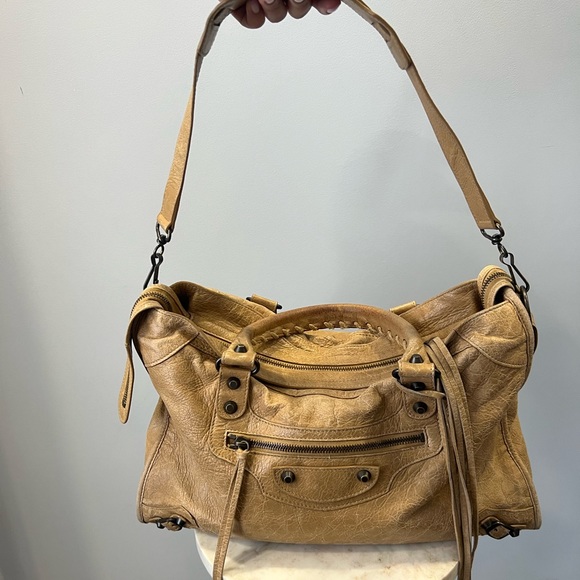 Balenciaga Motocross Giant 12 Part Time Bag Top Handle Light-Brown Beige Leather - Picture 2 of 13